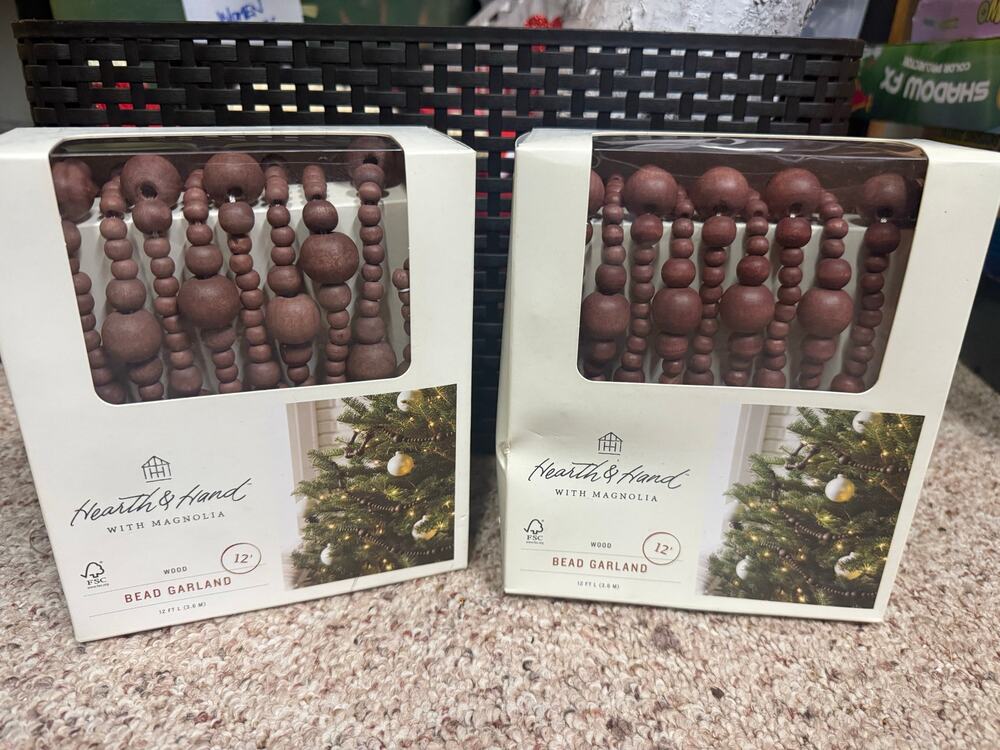 NEW Hearth & Hand Magnolia Wood Bead Garland Farmhouse Decor 2 Sets NIB